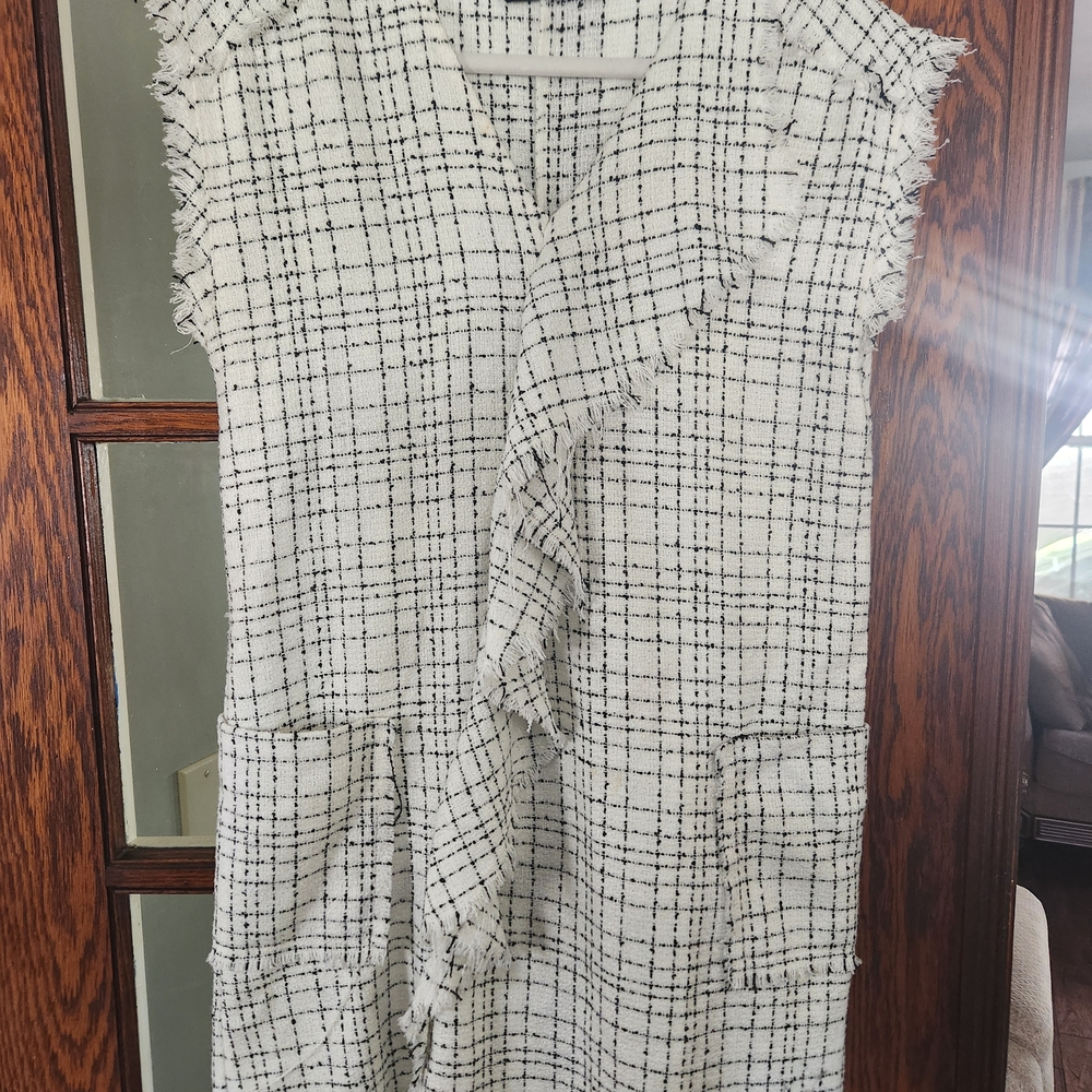 Zara Black and White Tweed Mini Dress